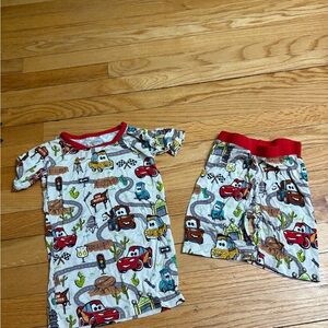 Little Sleepies Red and White Pajama Sets with Vehicle Print